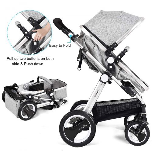  BABY JOY Baby Stroller, Aluminum 2-in-1 Foldable Toddler Stroller, Convertible Bassinet Reclining...