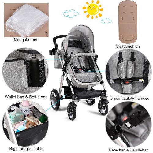  BABY JOY Baby Stroller, Aluminum 2-in-1 Foldable Toddler Stroller, Convertible Bassinet Reclining...