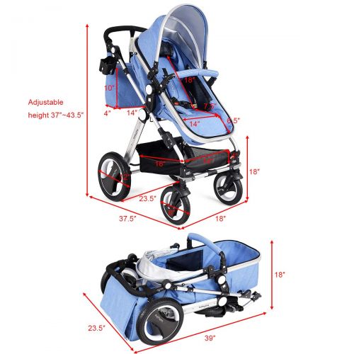  BABY JOY Baby Stroller, Aluminum 2-in-1 Foldable Toddler Stroller, Convertible Bassinet Reclining...