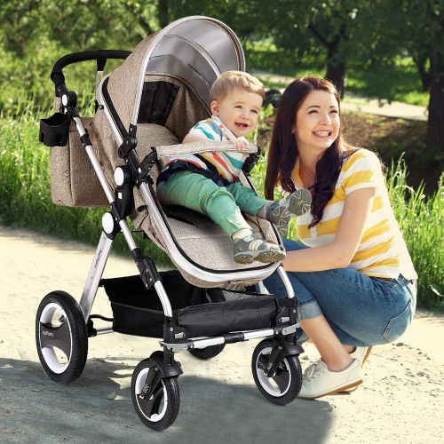  BABY JOY Baby Stroller, Aluminum 2-in-1 Foldable Toddler Stroller, Convertible Bassinet Reclining...