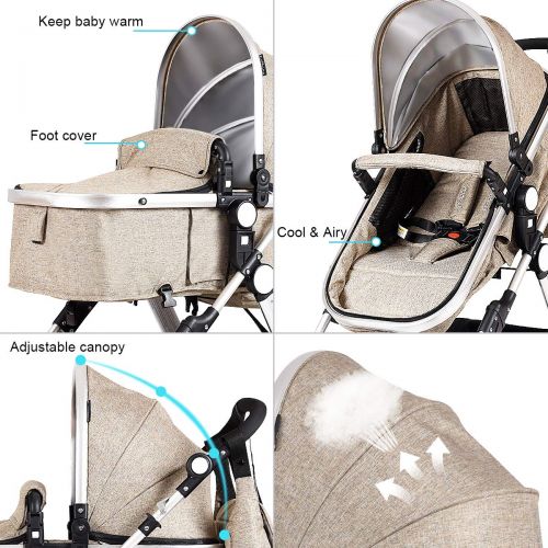  BABY JOY Baby Stroller, Aluminum 2-in-1 Foldable Toddler Stroller, Convertible Bassinet Reclining...