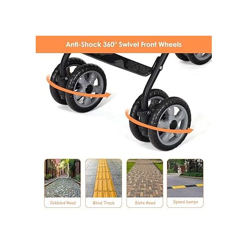  BABY JOY Lightweight Stroller, Compact Travel Stroller, Infant Stroller w/Adjustable Backrest & Canopy, Cup Holder, Storage Basket, 5-Point Harness, Easy Fold, Umbrella Stroller for Toddler, Orange