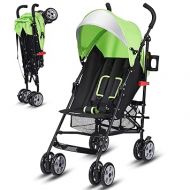 BABY JOY Lightweight Stroller, Compact Travel Stroller, Infant Stroller w/Adjustable Backrest & Canopy, Cup Holder, Storage Basket, 5-Point Harness, Easy Fold, Umbrella Stroller for Toddler, Green