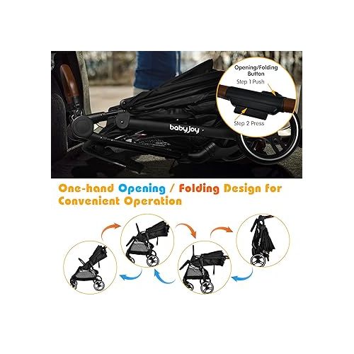  BABY JOY Baby Stroller, High Landscape Infant Carriage Newborn Pushchair with Foot Cover, Cup Holder, 5-Point Harness, Adjustable Backrest & Canopy, Suspension Wheels, Easy One-Hand Fold (Black)