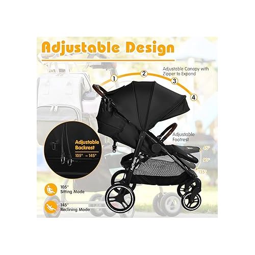  BABY JOY Baby Stroller, High Landscape Infant Carriage Newborn Pushchair with Foot Cover, Cup Holder, 5-Point Harness, Adjustable Backrest & Canopy, Suspension Wheels, Easy One-Hand Fold (Black)