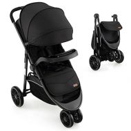 BABY JOY Jogging Stroller, Jogger Travel System with 5-Point Safety Harness, Adjustable Canopy/Backrest/Footrest, Storage Basket & Pocket, Lightweight Baby Stroller for Newborn Toddlers (Black)