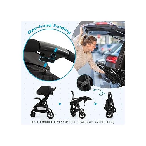  BABY JOY Jogging Stroller, Jogger Travel System with 5-Point Safety Harness, Adjustable Canopy/Backrest/Footrest, Storage Basket & Pocket, Lightweight Baby Stroller for Newborn Toddlers (Black)