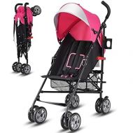 BABY JOY Lightweight Stroller, Compact Travel Stroller, Infant Stroller w/Adjustable Backrest & Canopy, Cup Holder, Storage Basket, 5-Point Harness, Easy Fold, Umbrella Stroller for Toddler, Pink