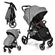 BABY JOY Baby Stroller, High Landscape Infant Carriage Newborn Pushchair with Foot Cover, Cup Holder, 5-Point Harness, Adjustable Backrest & Canopy, Suspension Wheels, Easy One-Hand Fold (Gray)