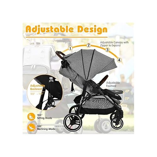  BABY JOY Baby Stroller, High Landscape Infant Carriage Newborn Pushchair with Foot Cover, Cup Holder, 5-Point Harness, Adjustable Backrest & Canopy, Suspension Wheels, Easy One-Hand Fold (Gray)