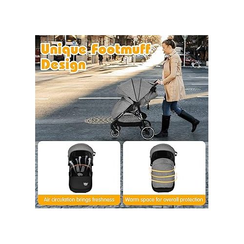  BABY JOY Baby Stroller, High Landscape Infant Carriage Newborn Pushchair with Foot Cover, Cup Holder, 5-Point Harness, Adjustable Backrest & Canopy, Suspension Wheels, Easy One-Hand Fold (Gray)