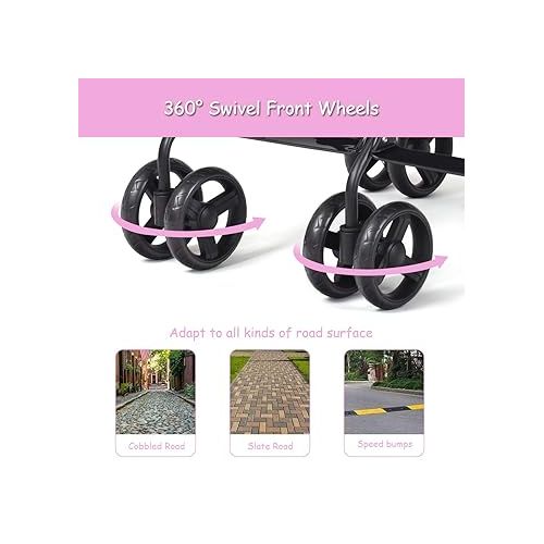  BABY JOY Double Light-Weight Stroller, Travel Foldable Design, Twin Umbrella Stroller with 5-Point Harness, Cup Holder, Sun Canopy for Baby, Toddlers (Pink)