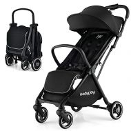 BABY JOY Lightweight Baby Stroller, Compact Travel Stroller for Airplane, Infant Toddler Stroller w/Adjustable Backrest & Canopy, Storage Basket, Self Standing Gravity Fold, Aluminium Frame (Black)