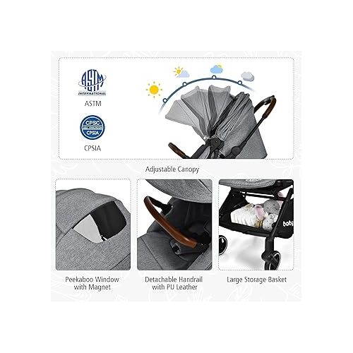  BABY JOY Baby Stroller, Foldable High Landscape Infant Carriage Newborn Pushchair with Reversible Seat, Adjustable Backrest & Canopy, 5-Point Safety Harness, Suspension Wheels & Storage Basket (Gray)