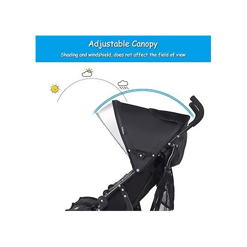  BABY JOY Double Light-Weight Stroller, Travel Foldable Design, Twin Umbrella Stroller with 5-Point Harness, Cup Holder, Sun Canopy for Baby, Toddlers (Black)