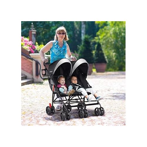  BABY JOY Double Light-Weight Stroller, Travel Foldable Design, Twin Umbrella Stroller with 5-Point Harness, Cup Holder, Sun Canopy for Baby, Toddlers (Black)
