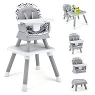 BABY JOY Baby High Chair, 8 in 1 Convertible Highchair for Babies & Toddlers | Booster Seat | Table and Chair Set | Building Block Table | Toddler Chair with Safety Harness, Removable Tray (Chevron)