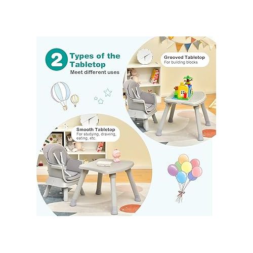  BABY JOY Baby High Chair, 8 in 1 Convertible Highchair for Babies & Toddlers | Booster Seat | Table and Chair Set | Building Block Table | Toddler Chair with Safety Harness, Removable Tray (Gray)