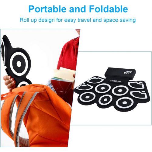  [아마존베스트]BABY JOY Electronic Roll Up Drum Kit w/ 9 Electric Drum Pads, 3.7V Lithium Battery, Bluetooth, Record, Play, Volume & Rate Control, MP3 Headphone Input, Foot Pedal, Drumsticks, 20
