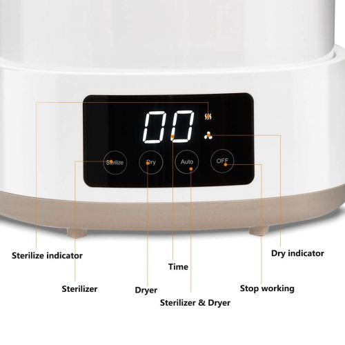  BABY JOY Bottle Sterilizer, 3-in-1 Adjustable Bottles Dryer with LCD Display, Electric Steam Sterilization with Pacifier Basket, Bottle Holder, Bracket (Milky White)