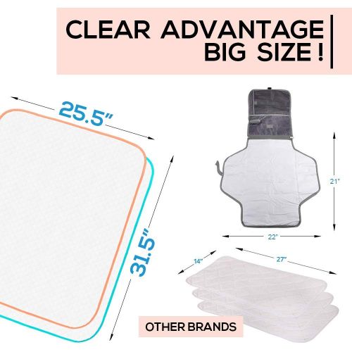  BABY LOOVI Portable Changing Pad Large Size 25.5”x31.5” Pack of 2 - Vinyl Waterproof Reusable Baby Changing Mats for Girls Boys - Reinforced Seams & Free Storage Bag - Change Diaper Mat - Ext