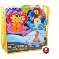BABY LOOVI Non-Toxic Foam Bath Toys for Boys Girls - Bathtub Alphabet with Toy Organizer - Educational Floating Toys Early Learning Puzzles - Fun Letters Animals Colors - 52 Pcs -