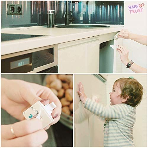  [아마존베스트]BABY TRUST Baby Proofing and Childproof Cabinet Locks for Child Safety - for Kitchen Bathroom Cabinet and Drawer | Easy to Install and Hidden (12-Lock Set)