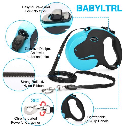  [아마존 핫딜]  [아마존핫딜]Babyltrl Upgraded Retractable Dog Leash, 360° Tangle-Free Dog Walking Leash for Heavy Duty up to 110lbs, 16ft Strong Reflective Nylon Tape with Anti-Slip Handle, One-Handed Brake,