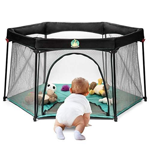  BABYSEATER Portable Playard Play Pen for Infants and Babies - Lightweight Mesh Baby Playpen with Carrying Case - Easily Opens with 1 Hand (Turquoise)