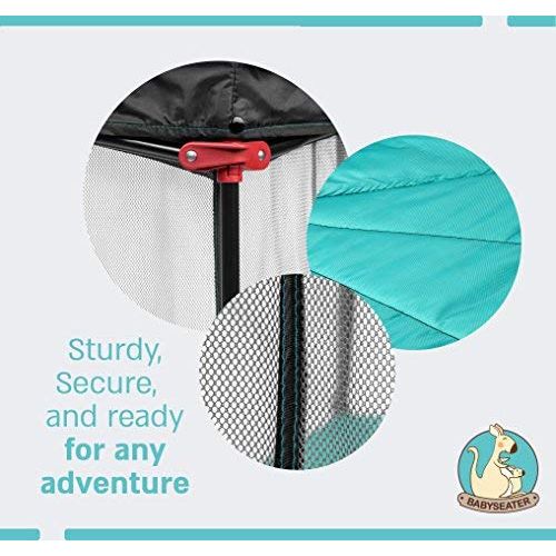  BABYSEATER Portable Playard Play Pen for Infants and Babies - Lightweight Mesh Baby Playpen with Carrying Case - Easily Opens with 1 Hand (Turquoise)