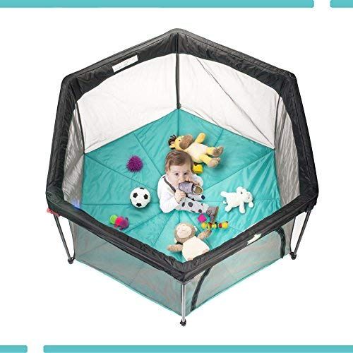  BABYSEATER Portable Playard Play Pen for Infants and Babies - Lightweight Mesh Baby Playpen with Carrying Case - Easily Opens with 1 Hand (Turquoise)