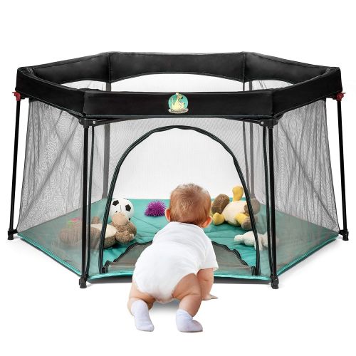  BABYSEATER Portable Playard Play Pen for Infants and Babies - Lightweight Mesh Baby Playpen with Carrying Case - Easily Opens with 1 Hand (Turquoise)