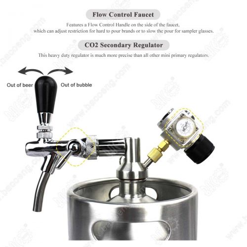  BACOENG Tiptop 175 Ounce Pressurized Keg Growler w/Heavy Duty CO2 Secondary Regulator and Flow Control Faucet