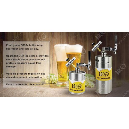  BACOENG Tiptop 175 Ounce Pressurized Keg Growler w/Heavy Duty CO2 Secondary Regulator and Flow Control Faucet