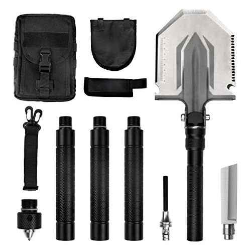  BACOENG Tactical Folding Shovel [37 inch Length] of Premier Manganese & Tungsten Alloy Steel - UltraDurable MOLLE Pouch Army Surplus Multitool