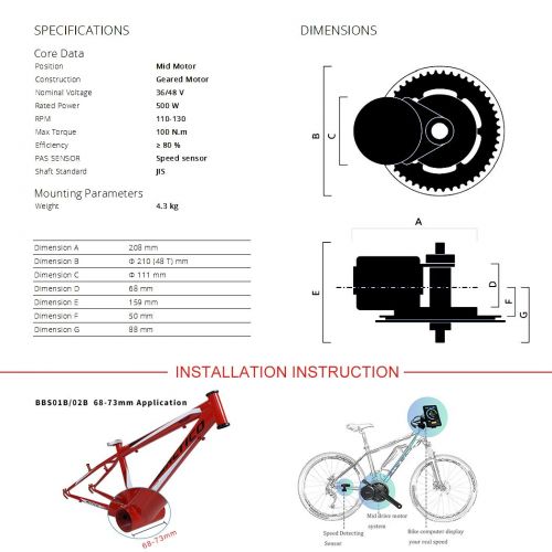  BAFANG BBS02B 48V/36V 500W Ebike Motor with LCD Display 8fun Mid Drive Electric Bike Conversion Kits