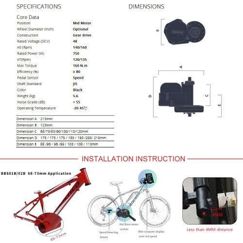  BAFANG BBS02B 48V 750W Ebike Motor with LCD Display 8fun Mid Drive Electric Bike Conversion Kit with Battery