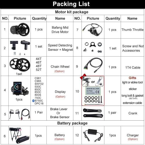  BAFANG 36V/48V 500W BBS02B E-Bike Conversion Motor Kit DIY LCD Display Electric Bike Kit with Battery and Charger