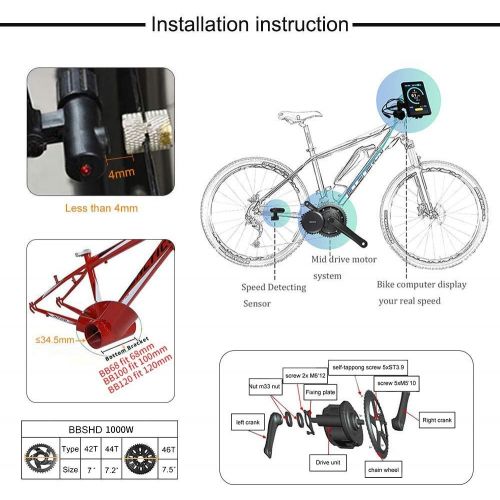  BAFANG Electric Bike 48V/52V 1000W Ebike Motor Kit BAFNAG Mid Drive Motor Conversion Kit with 48V 17.5Ah Rear Rack Battery and Charger (Optional)