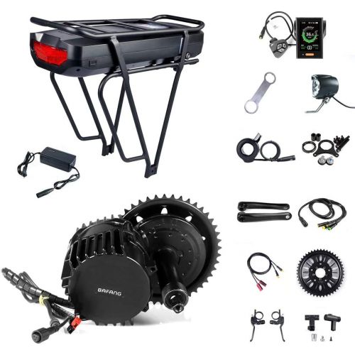  BAFANG Electric Bike 48V/52V 1000W Ebike Motor Kit BAFNAG Mid Drive Motor Conversion Kit with 48V 17.5Ah Rear Rack Battery and Charger (Optional)