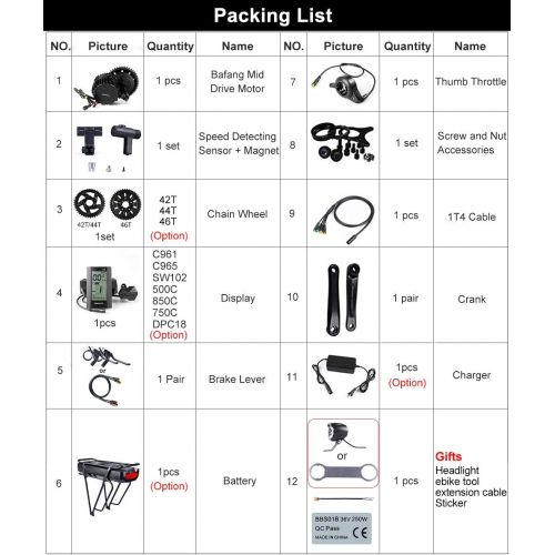  BAFANG Electric Bike 48V/52V 1000W Ebike Motor Kit BAFNAG Mid Drive Motor Conversion Kit with 48V 17.5Ah Rear Rack Battery and Charger (Optional)