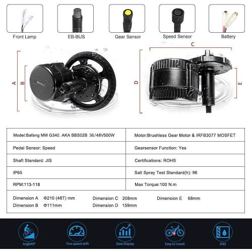  BAFANG 36V/48V 500W BBS02B E-Bike Conversion Motor Kit DIY LCD Display Electric Bike Kit with Battery and Charger