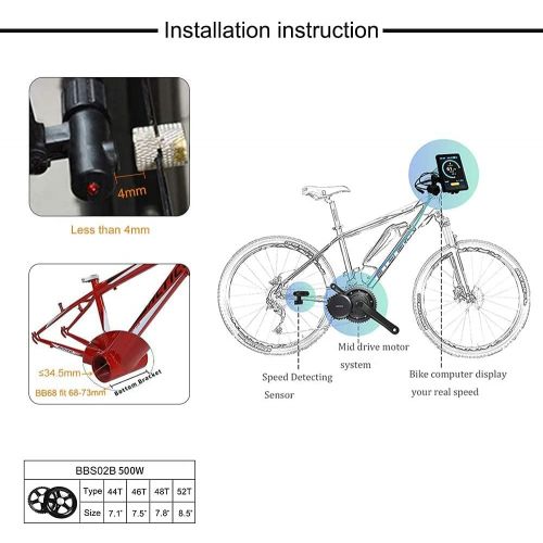  BAFANG 36V/48V 500W BBS02B E-Bike Conversion Motor Kit DIY LCD Display Electric Bike Kit with Battery and Charger