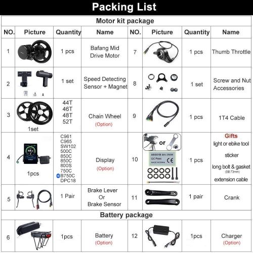  BAFANG BBS02B 48V 750W Ebike Motor with LCD Display 8fun Mid Drive Electric Bike Conversion Kit with Battery (Optional)