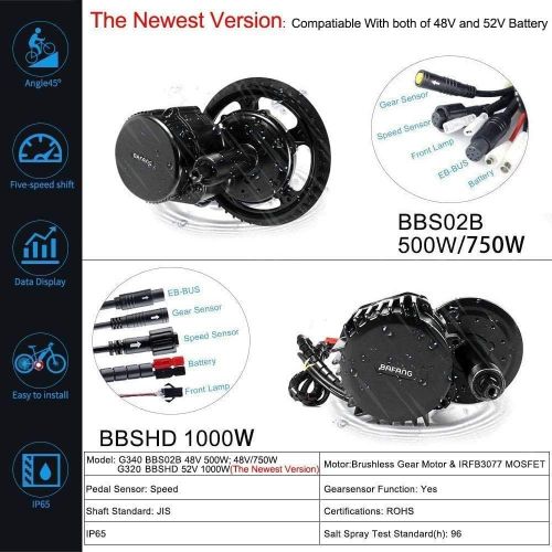  BAFANG BBS02B 48V 500W 750W BBSHD 1000W Motor Electric Bicycle Conversion Kit with LCD Display and Battery (Optional) Ebike DIY Part and Assessories