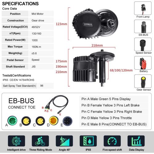  BAFANG BBSHD BBS03 48/52V 1000W Mid Motor Ebike Conversion Kit with Large Capacity Lithium Battery and Charger DIY Electric Bike Motor Kit