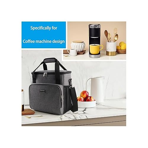  BAGLHER Coffee Maker Storage Bag, Waterproof Travel Carrying Organizer Case, Suitable for Kering Coffee Machines and Other Accessories, Dustproof Tote Bag with Shoulder Strap Grey