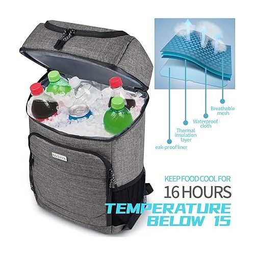  BAGLHER Cooler Backpack 30 Cans Lightweight Insulated Backpack Cooler Leak-Proof,Lightweight Backpack with Cooler for Lunch Picnic Hiking Camping Trips.