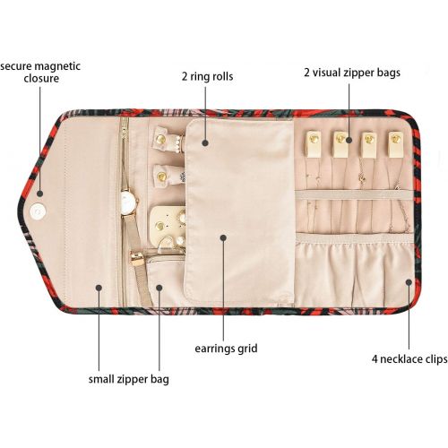  [아마존 핫딜] [아마존핫딜]Bagsmart BAGSMART Travel Jewellery Organiser Roll Foldable Jewelry Case for Journey-Rings, Necklaces, Bracelets, Earrings, Red Fern