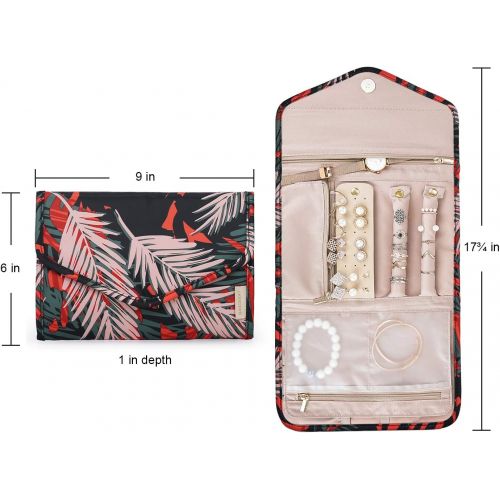  [아마존 핫딜] [아마존핫딜]Bagsmart BAGSMART Travel Jewellery Organiser Roll Foldable Jewelry Case for Journey-Rings, Necklaces, Bracelets, Earrings, Red Fern